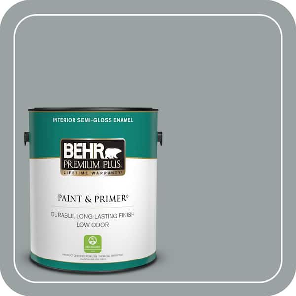 BEHR PREMIUM PLUS 1 gal. Home Decorators Collection #HDC-SM16-02 River Rock Grey Semi-Gloss Enamel Low Odor Interior Paint & Primer