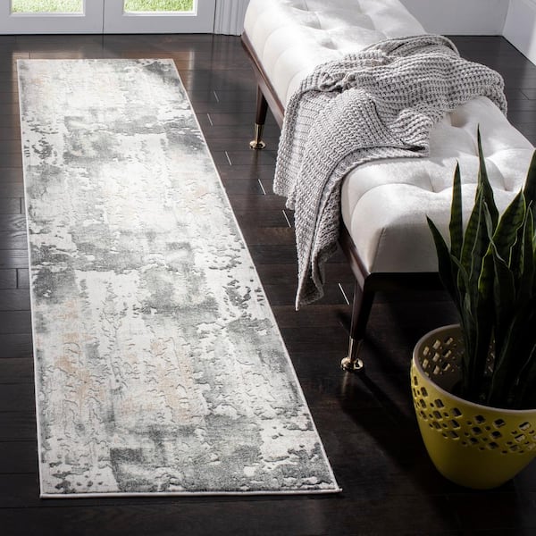 Vogue Beige/Charcoal 2 ft. x 8 ft. Distressed Gradient Runner Rug