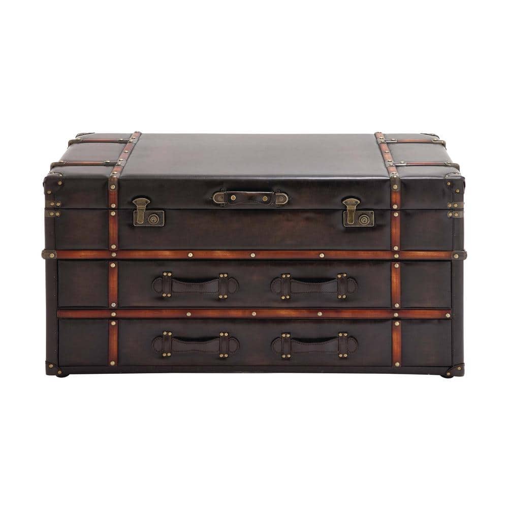 Vintage Brown Wood Trunk Coffee Table with Storage
