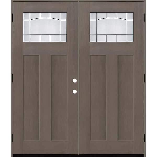 Regency 72 in. x 80 in. 1/4 TopL Empire Deco Glass RHOS Ashwood Fiberglass Double Prehung Front Door with 4-9/16 Jamb