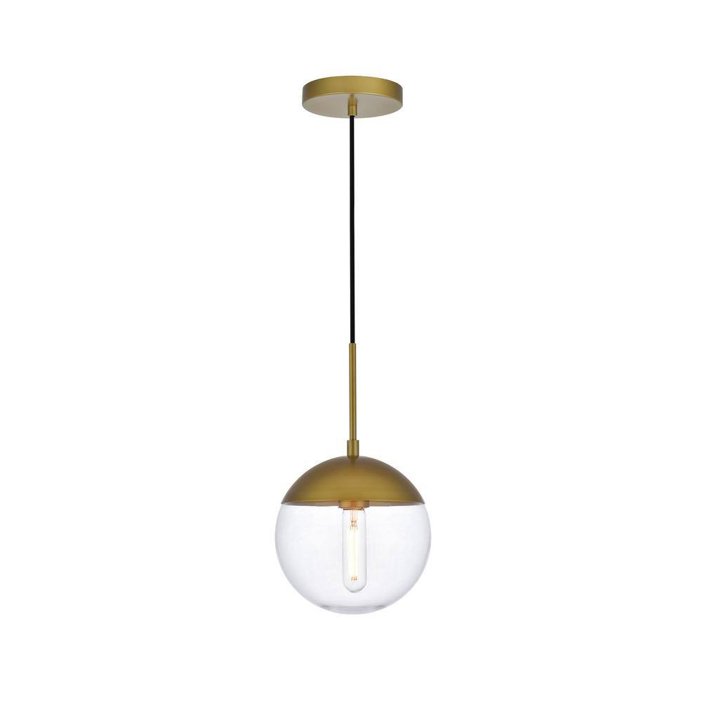 Timeless Home 8 in. 1-Light Brass and Clear Pendant Light, Bulbs Not Includ