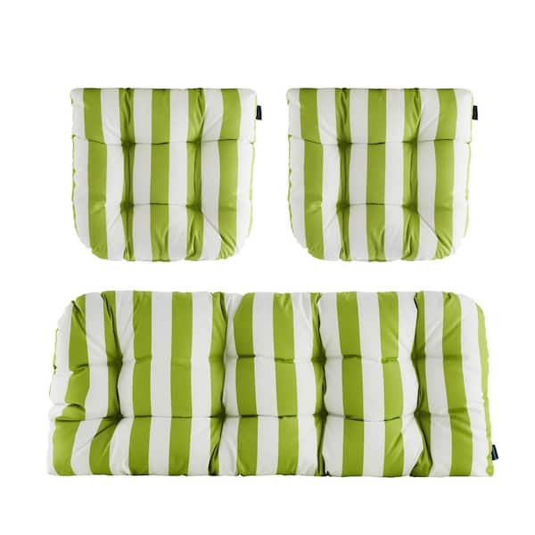 BLISSWALK 3-Piece Outdoor Chair Cushions Loveseats Outdoor Cushions Set Floral for Patio Furniture in Green Stripe H4" X W19"