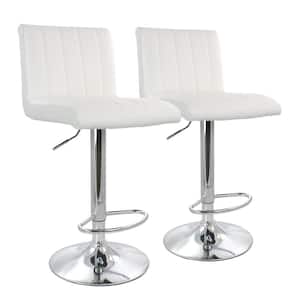 35 in White and Chrome Medium Back Tufted Faux Leather Bar Stool with Adjustable Height (Set of 2)