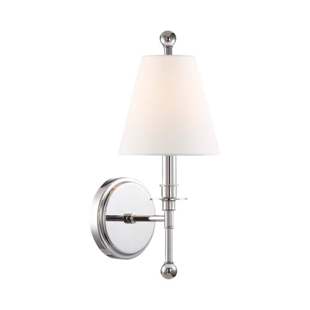 Elegant Polished Nickel Dimmable Sconce with White Silk Shade