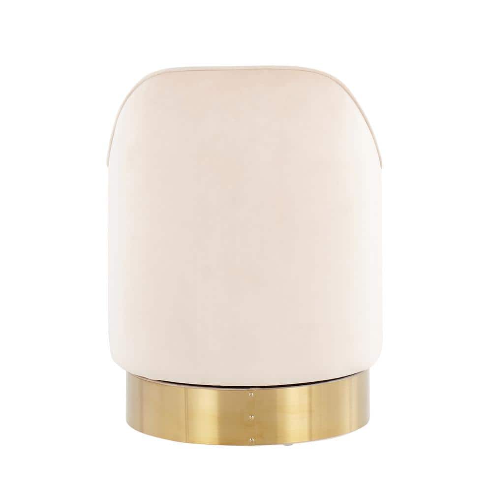 Luxurious White Velvet Vanity Stool with Gold Metal Base