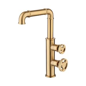 Industrial Double Handle Single Hole Bathroom Faucet in Brushed Gold
