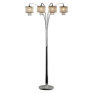 88 in. Silver 4 Light 1-Way (On/Off) Tree Floor Lamp for Bedroom with Cotton Round Shade