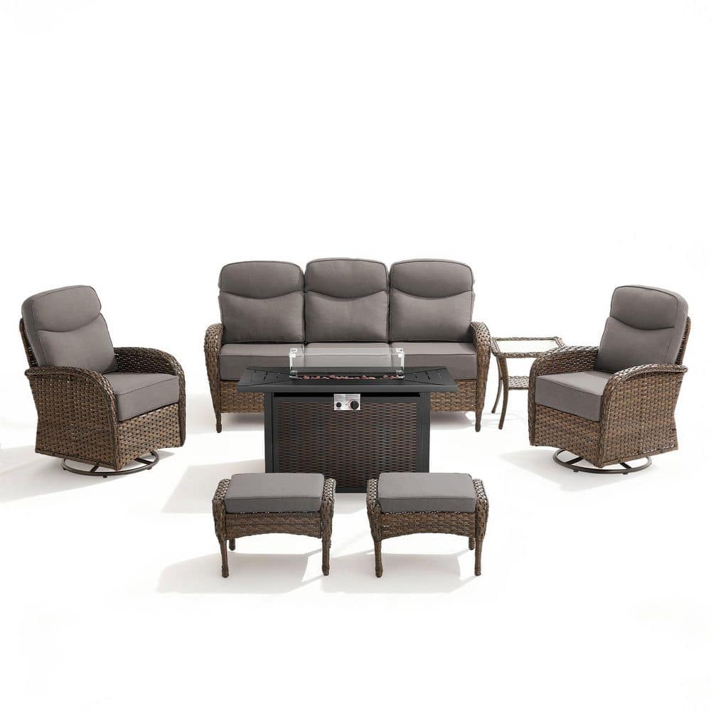 High Crescent 7-Piece Brown Wicker Patio Conversation Set with Gray Cushions and Stree Fire Pit Table price history on PriceWatchPro