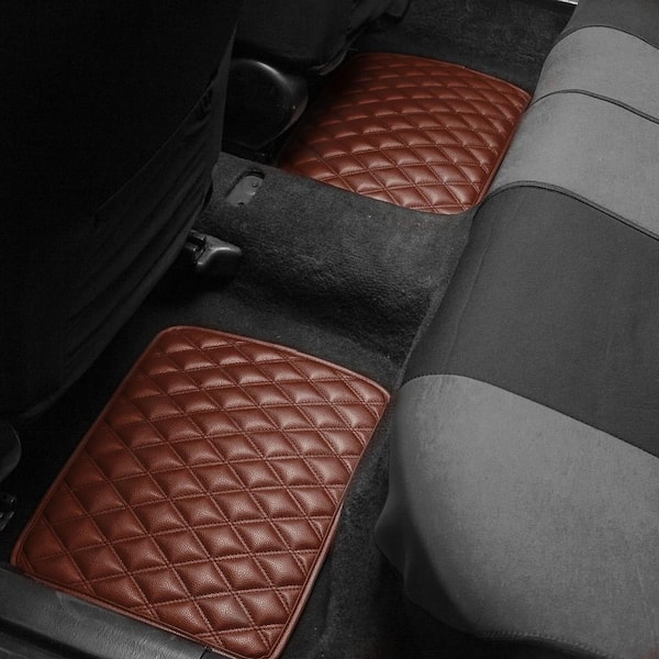 FH Group Brown 4-Piece Luxury Universal Liners Heavy Duty Faux Leather Car Floor Mats Diamond Design