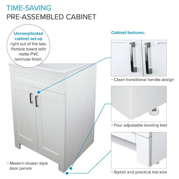 Transolid All-in-One 24.4 in x 22 in Acrylic Drop-In Laundry Sink and Cabinet with Faucet in White