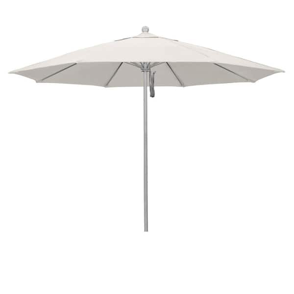 fiberglass patio umbrella grey California Umbrella 11 ft. Grey Woodgrain Aluminum Market Patio Umbrella  with Fiberglass Ribs Pulley Lift in Woven Granite Olefin 194061329108