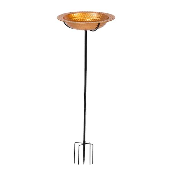 Sunnydaze Iron Staked Bird Bath or Feeder with Copper Finish 12 in.