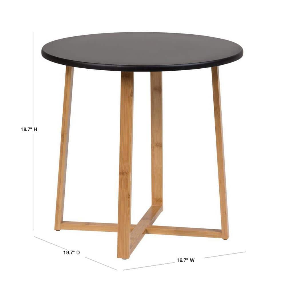 Black Round Bamboo Frame End Table with MDF Top