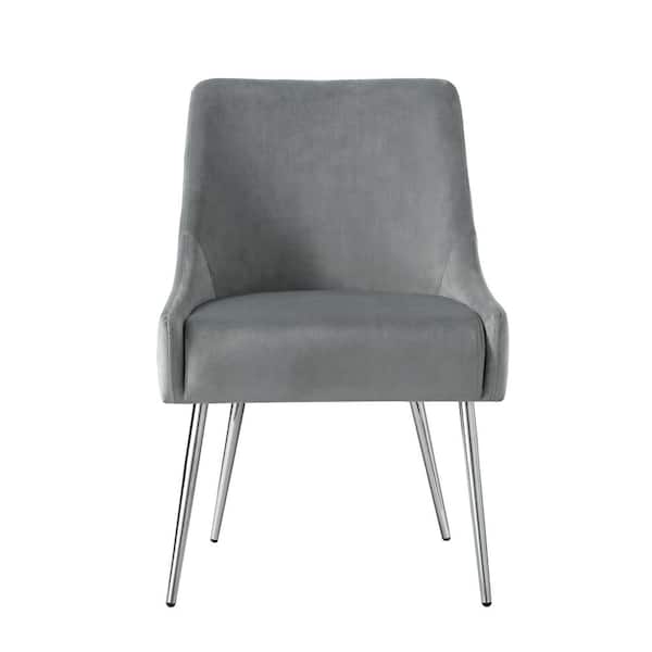 Inspired Home Capelli Light Grey/Chrome Velvet Metal Leg Armless Dining Chair (Set of 2)
