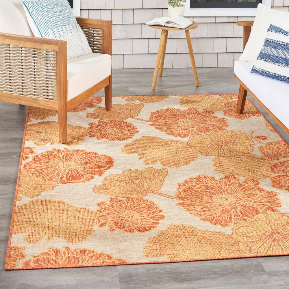 Coral Floral Flatwoven Synthetic 4' x 6' Area Rug
