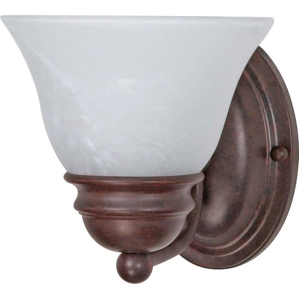 SATCO 1-Light Old Bronze Vanity Light with Alabaster Glass Bell Shades