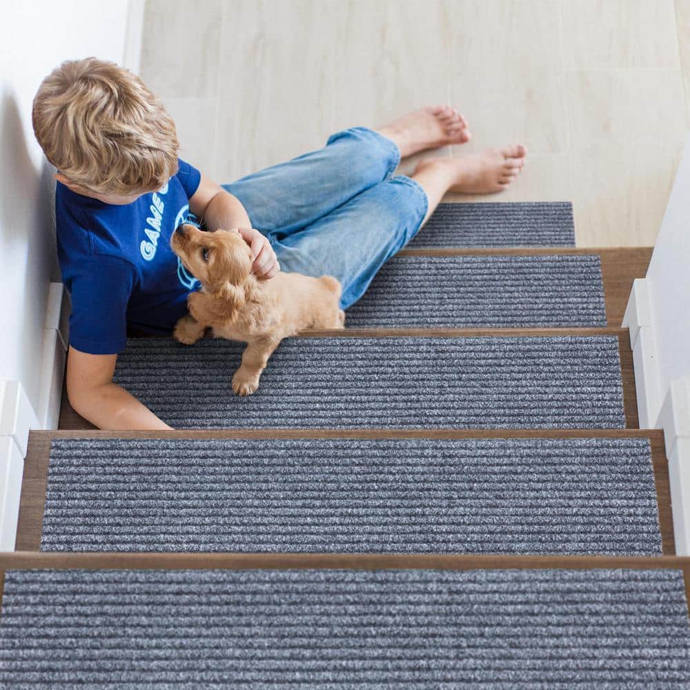 Gray Non-Slip Rubberback Ribbed Stair Treads Set of 7