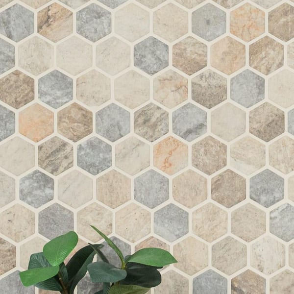 Stonella 2 in. Hexagon 12 in. x 12 in. x 0.24 in. Glass Mesh-Mounted Mosaic Wall Tile (14.7 sq. ft./Case)