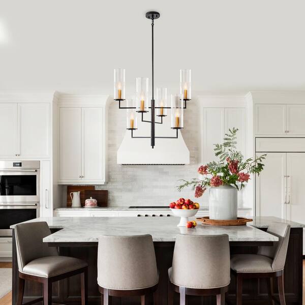 MENCOLULU 25 in. 6-Light Modern Matte Black Geometric Chandelier