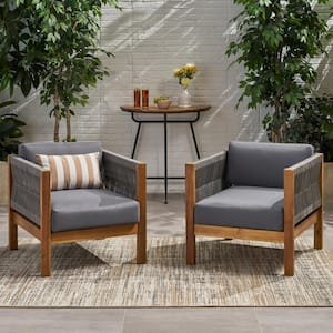 Laurel Teak Brown Cushioned Wood Outdoor Club Chairs with Grey Cushions (2-Pack)