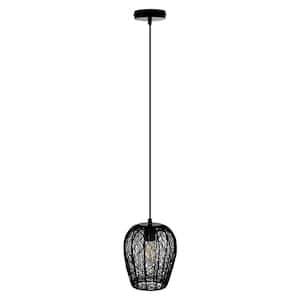 River of Goods Bianca 1-Light Black Metal Pendant With Woven