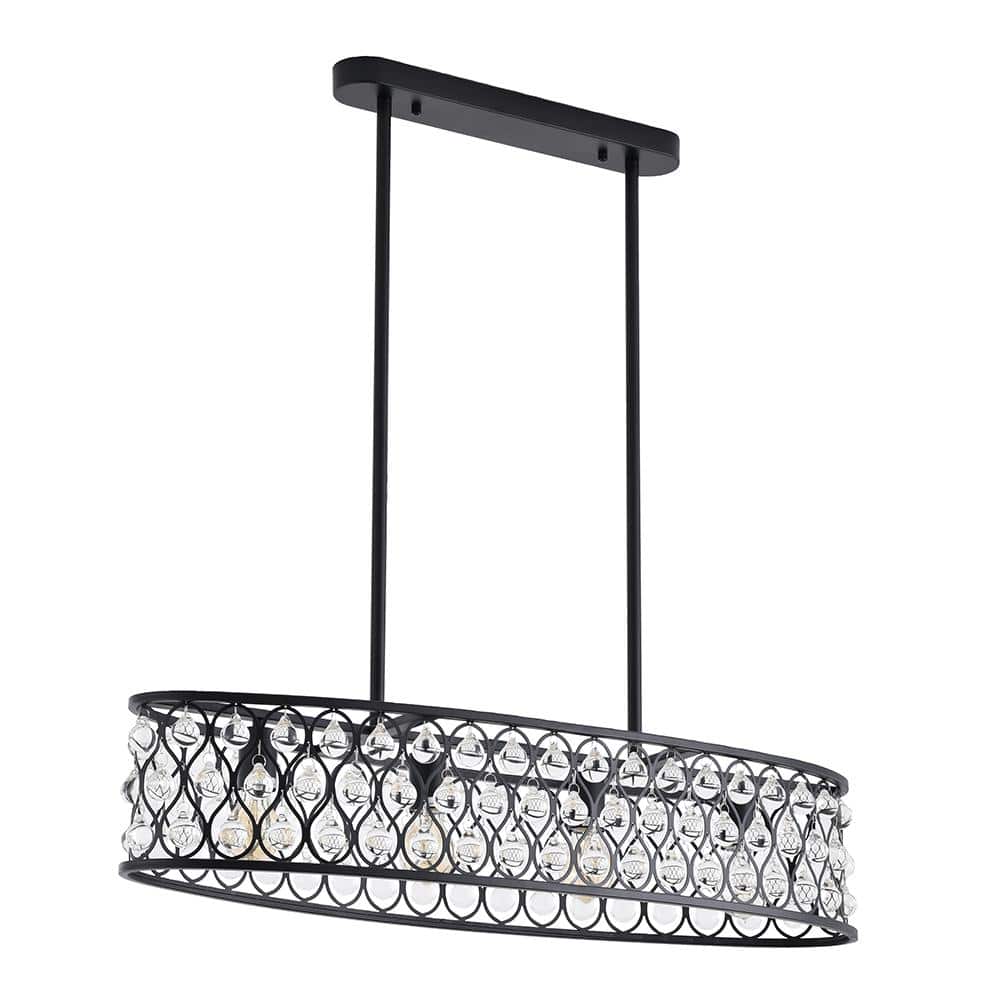Black Metal 4-Light Chandelier with Clear Crystal Accents