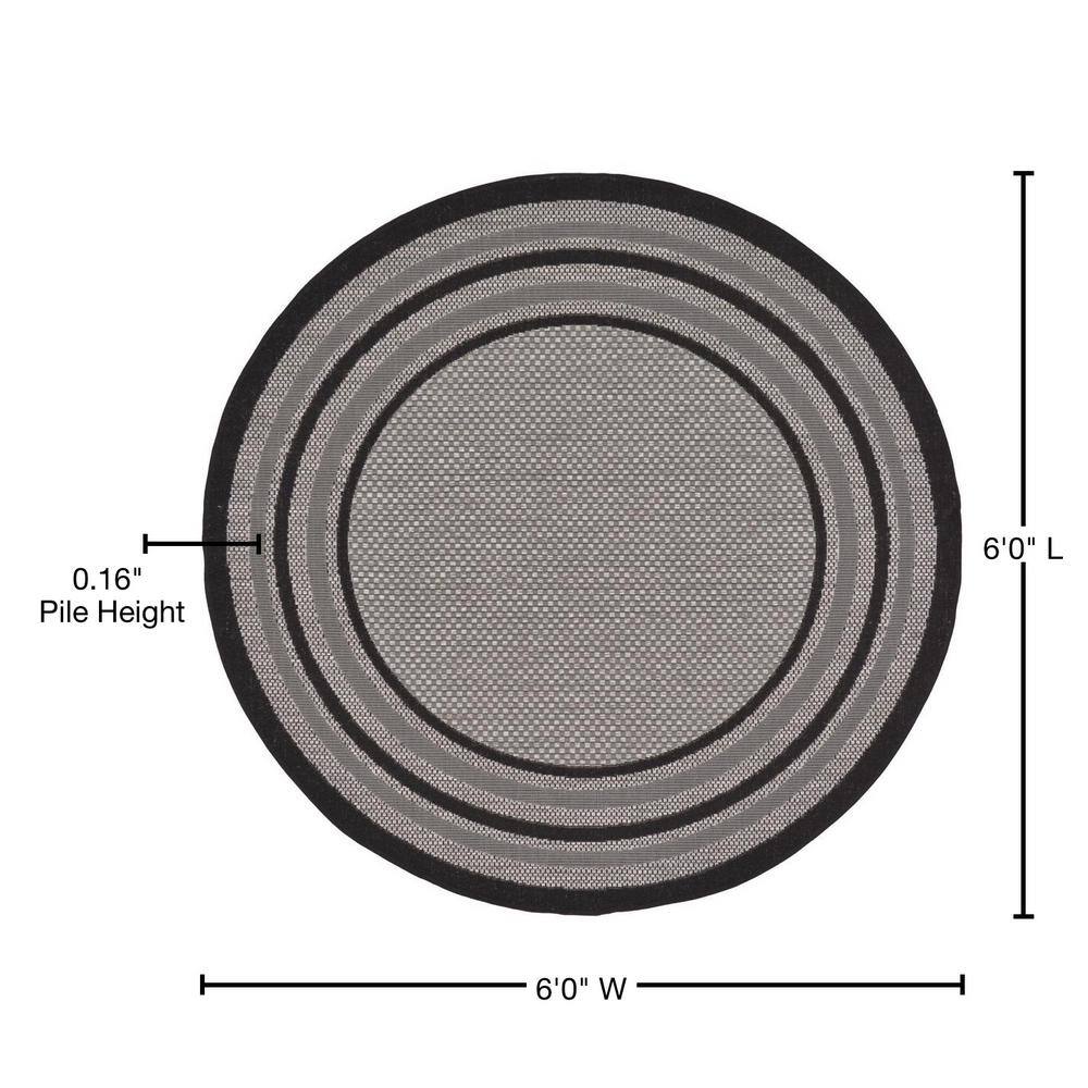 Gray Synthetic 6' Round Outdoor Easy-Care Rug