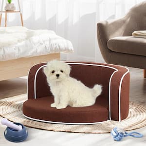 Sam's Pets Kuai Bent Dark Brown Wood Faux Fur Dog Bed Small