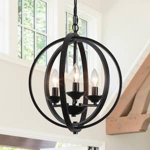 3-Light Black Farmhouse Globe Chandelier for Kitchen Island with no bulbs included
