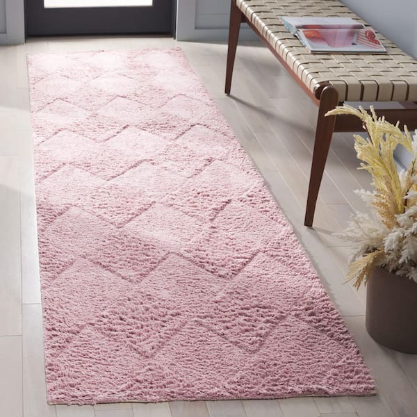 Easy Care Rose 2 ft. x 9 ft. Machine Washable High-Low Diamond Solid Runner Rug