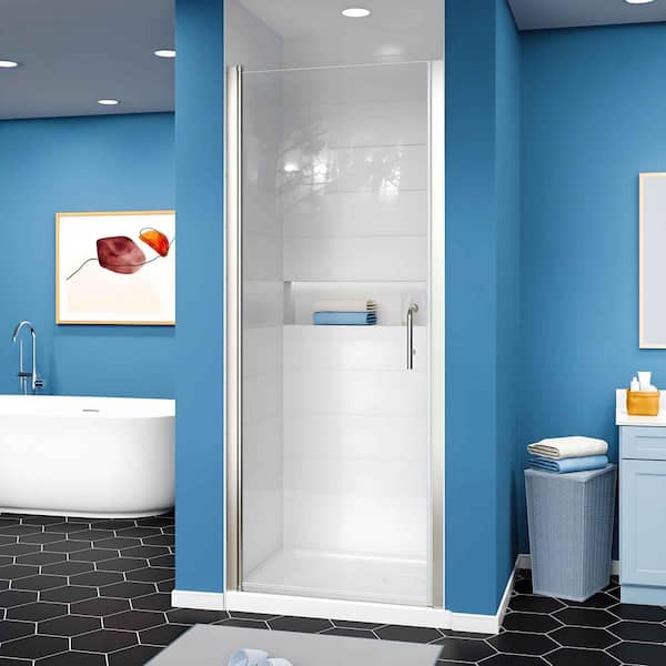 30 -31.9 in. W x 72 in. H Brushed Nickel Frameless Pivot Shower Door with 1/4 in. Thick Clear Tempered Glass