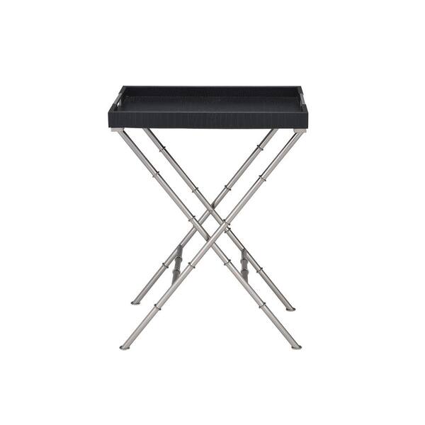 Acme Furniture Lajos Black Crocodile and Brushed Nickel Tray Side Table