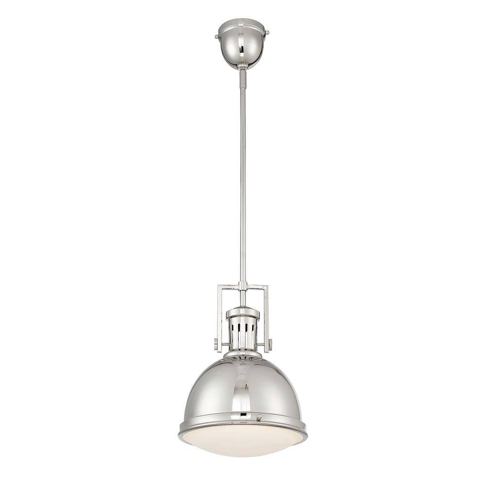 Polished Nickel 1-Light Pendant with White Opal Glass Shade