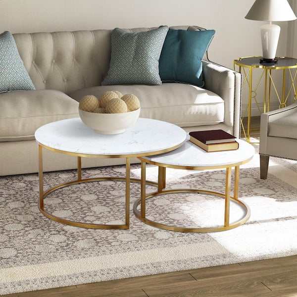 2 Piece Coffee Table Set Gold / Modern Simple Art Stylish Furniture 2