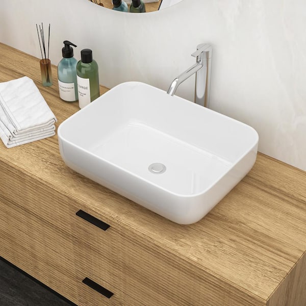 Staykiwi 5.5 in. Ceramic Rectangular Vessel Bathroom Sink in White