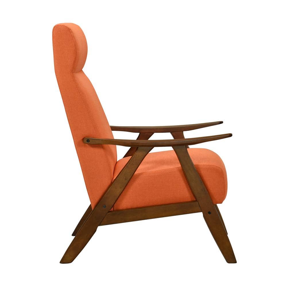Kalmar Mid-Century Orange Linen and Wood Accent Chair