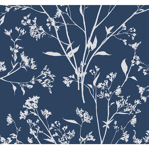 A-Street Prints Southport Navy Delicate Branches Wallpaper Sample