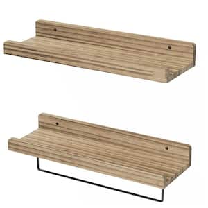 15.7 in. W x 4.3 in. D Floating Shelves Set of 2, Decorative Wall Shelf with Towel Rack, Light Brown
