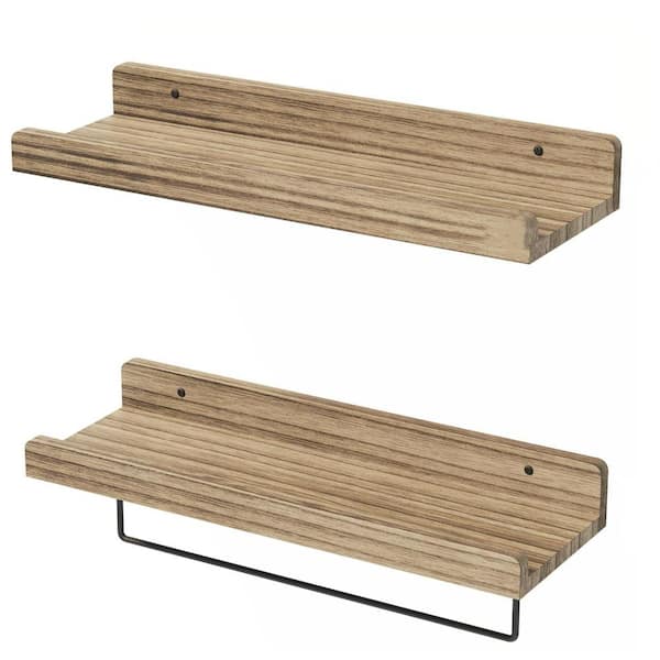 Unbranded 15.7 in. W x 4.3 in. D Floating Shelves Set of 2, Decorative Wall Shelf with Towel Rack, Light Brown