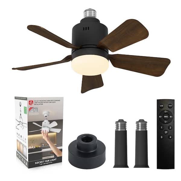 17.7 in. Indoor Brown Ceiling Fan with Remote, LED Light, Socket