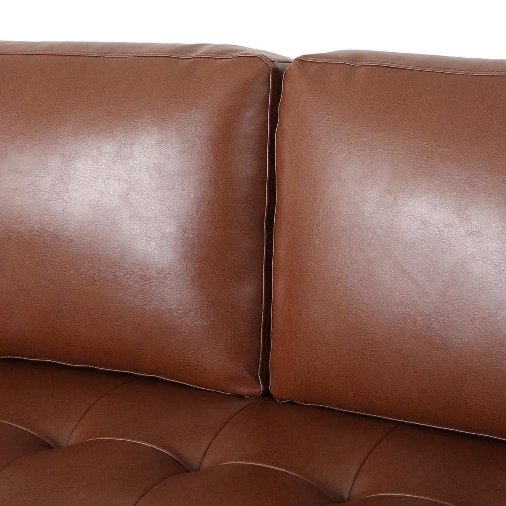 Cognac Brown Faux Leather Tufted 3-Piece Sofa and Club Chair Set