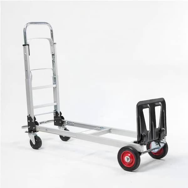 Silver 200 lb. D-Handle Low Carbon Stainless Steel Foldable Hand Truck for Home, Store and Factory