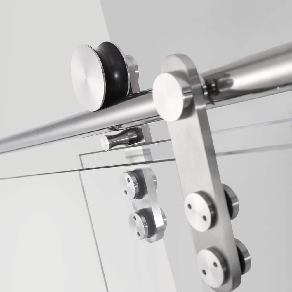 Frameless Brushed Nickel Sliding Shower Door with Clear Tempered Glass