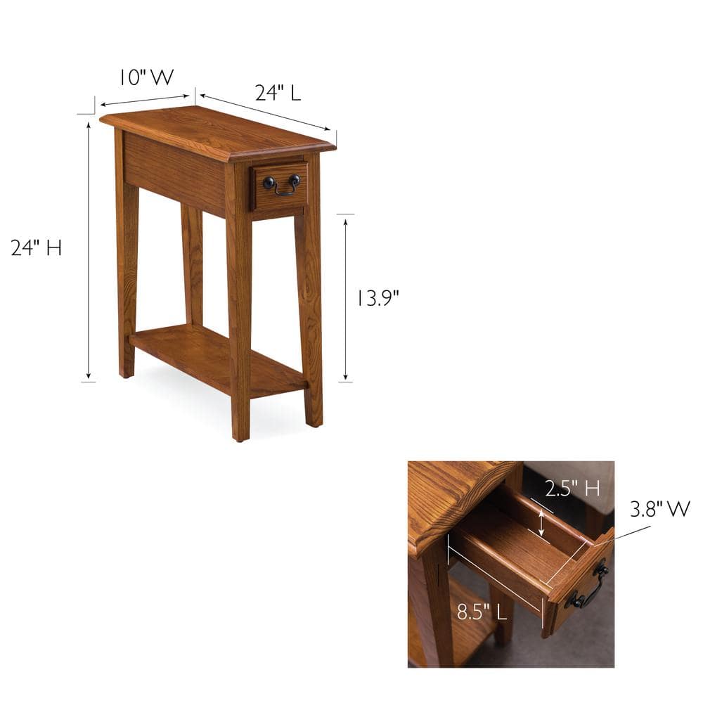 Rustic Oak Narrow Side Table with Drawer and Shelf