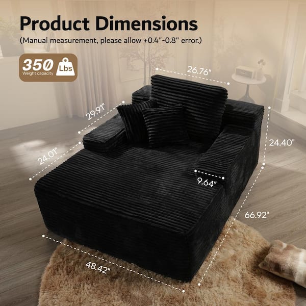 Allwex JOJO 67 in. Wide Square Arm Plush Corduroy Modern Rectangle