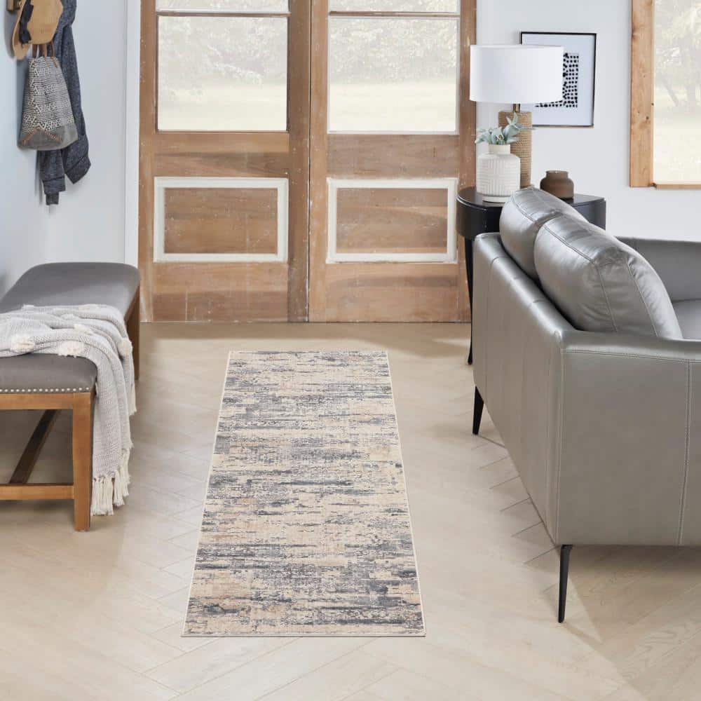 Abstract Brushstroke 26'' Gray and Beige Modern Indoor Rug