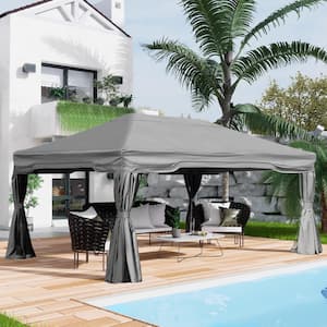 14 ft. x 12 ft. Gray Aluminum Frame Outdoor Patio Soft Top Gazebo Party Event Canopy Tent w/Curtain and Mosquito Net