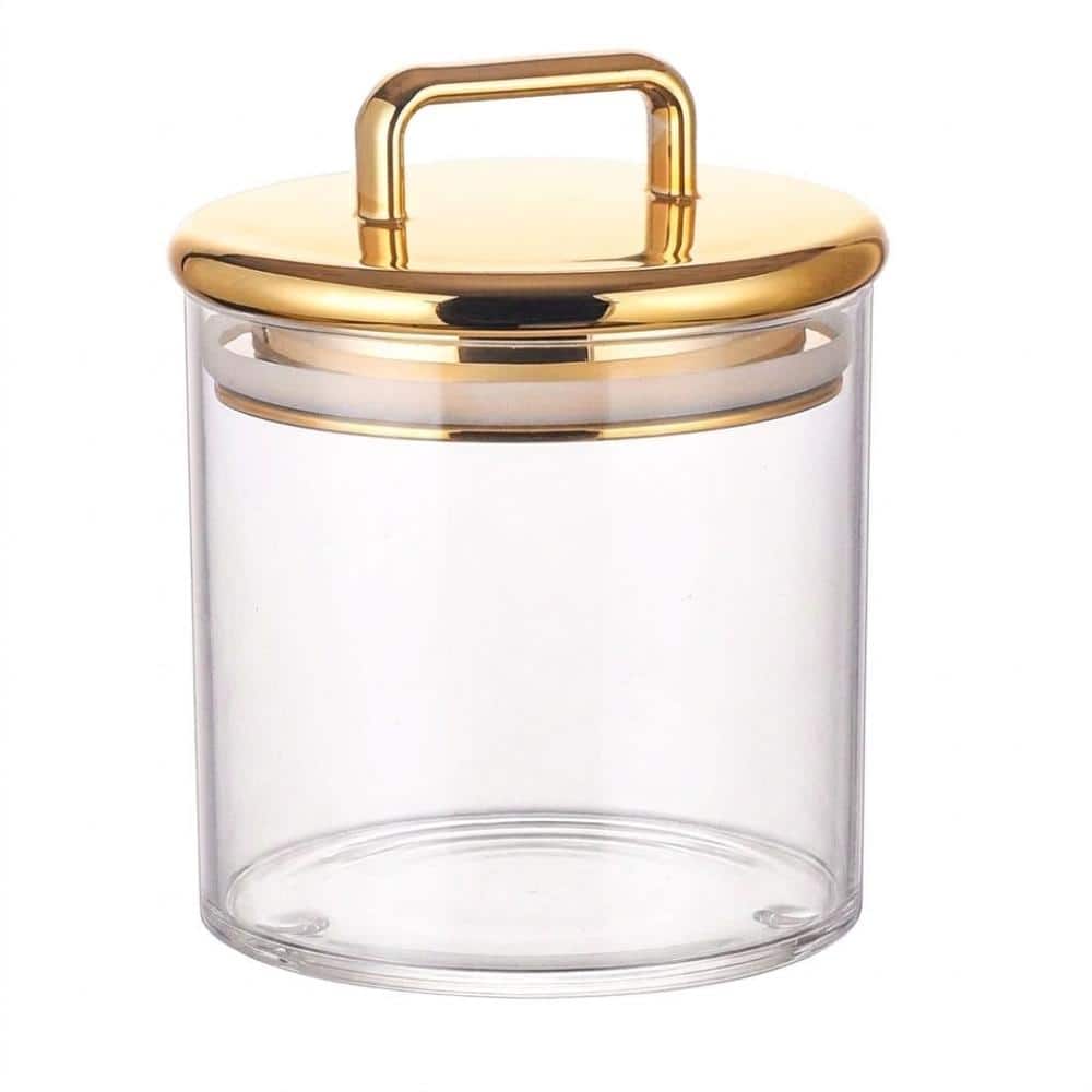 16 oz Small Acrylic Storage Apothecary Jar with Gold Airtight Lid