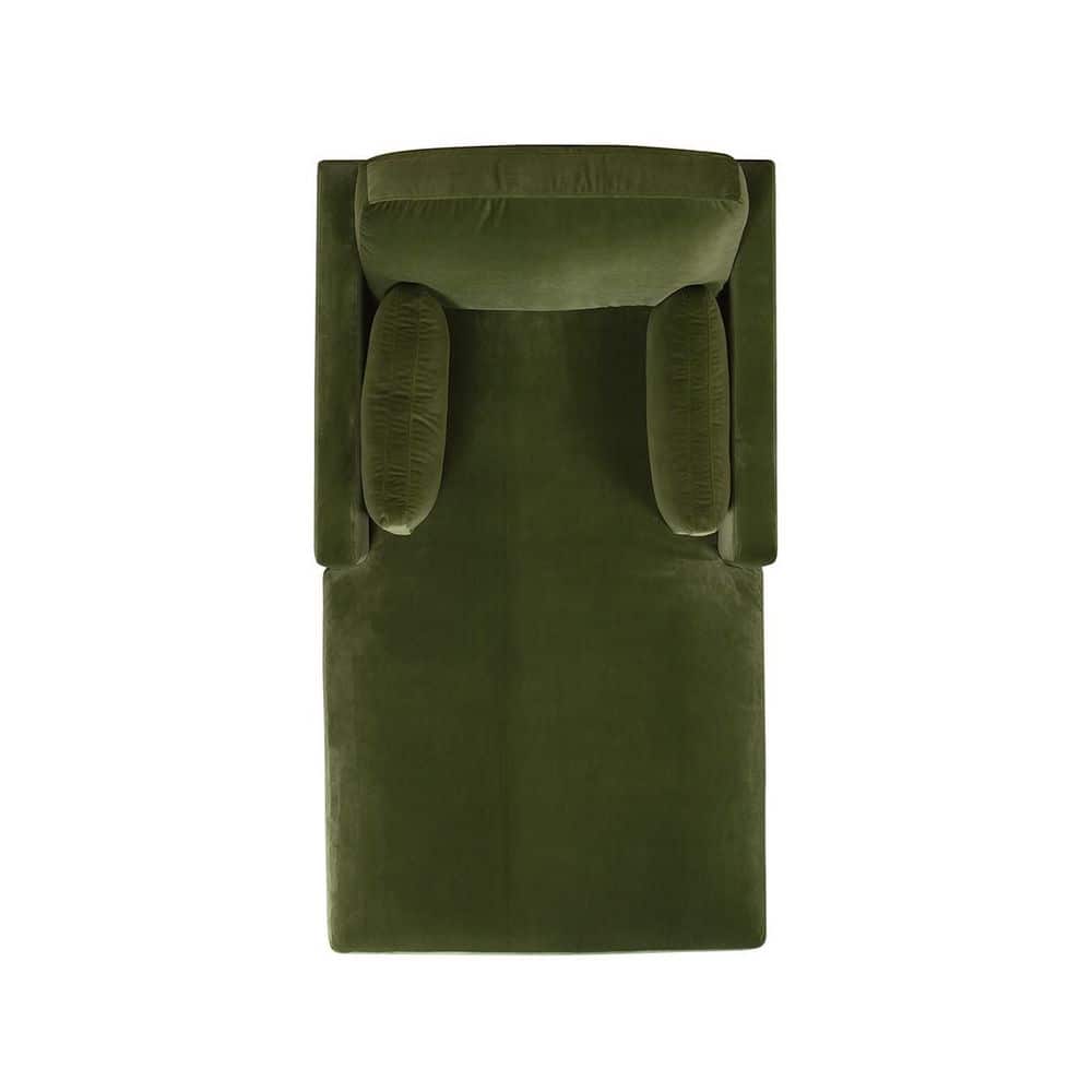 Olive Green Velvet and Wood Chaise Lounge Chair