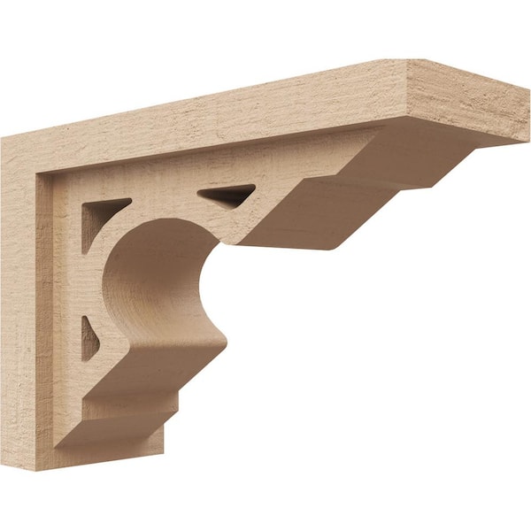 Ekena Millwork 4 in. x 8 in. x 12 in. Series 3 Classic Sheridan Rough Cedar Woodgrain Timberthane Polyurethane Corbel, Primed Tan